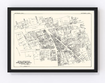 Waterbury Map 1929, Vintage Waterbury Map, Old Waterbury Connecticut Art, Wall Art Gift for Waterbury History Lovers Retro Decor