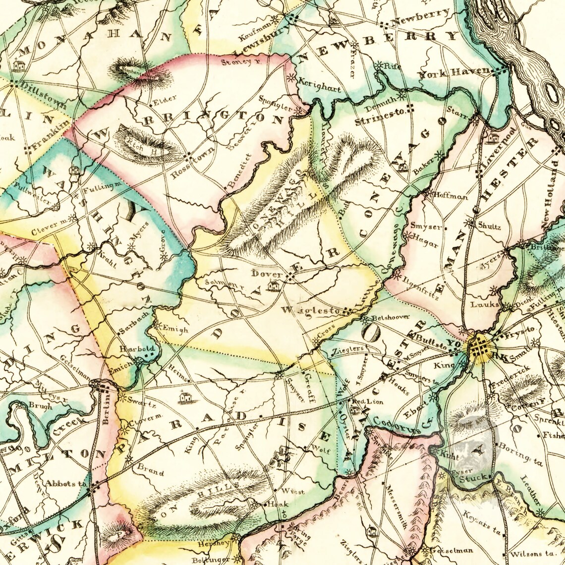 York County Pennsylvania Vintage Map From 1821 Old County Etsy