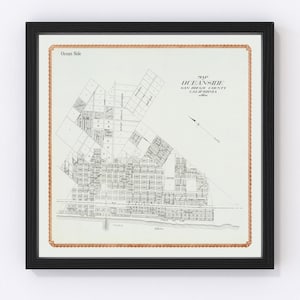 Oceanside Map 1912, Vintage Oceanside Map, Old Oceanside California Art, Wall Art Gift for Oceanside History Lovers Retro Decor