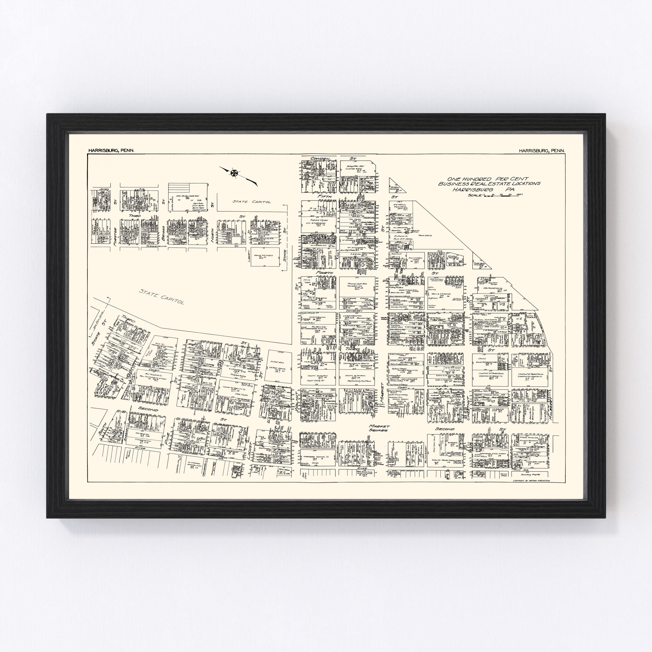 Harrisburg Map 1929, Vintage Harrisburg Map, Old Harrisburg Pennsylvania Art, Wall Art Gift for Harrisburg History Lovers Retro Decor