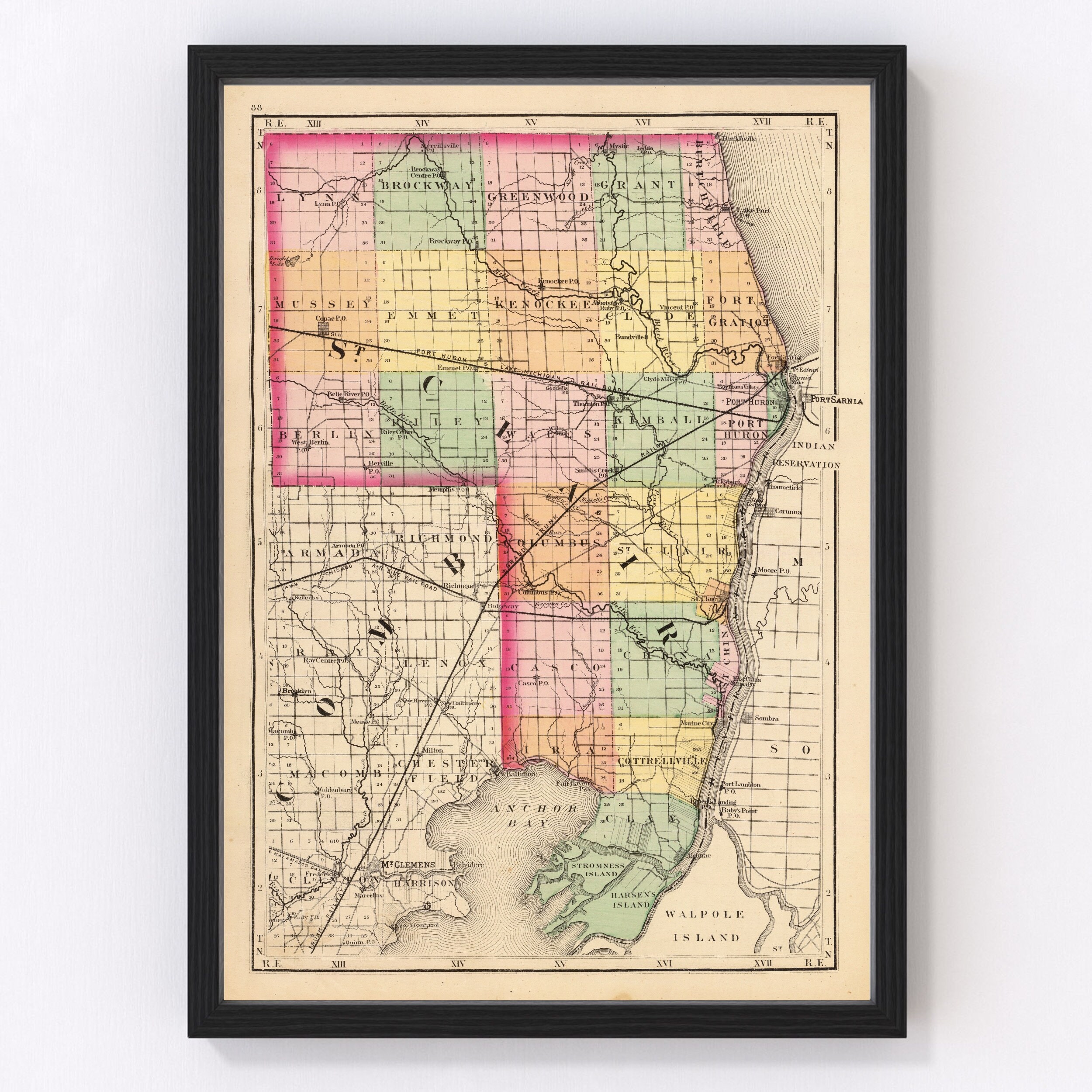 St Clair Michigan Map St. Clair County Michigan Vintage Map From 1873 Old County | Etsy Uk