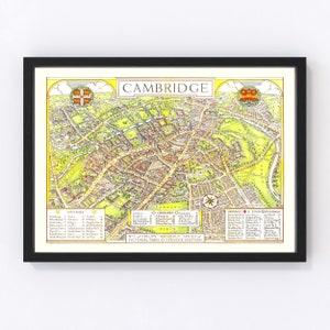 Cambridge Map 1929, Vintage Cambridge Map, Old Cambridge Art, Wall Art Gift for Cambridge History Lovers Retro Decor