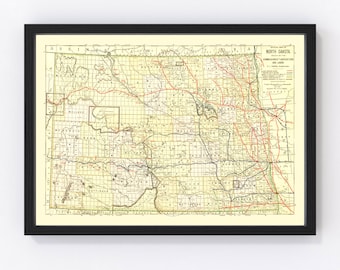 North Dakota Map 1901, Vintage North Dakota Map, Old North Dakota Art, Wall Art Gift for North Dakota History Lovers Retro Decor