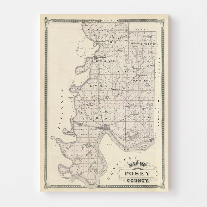 Posey County Map 1876, Vintage Posey County Map, Old Posey County ...