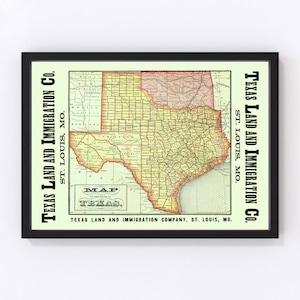 Texas Map 1876, Vintage Texas Map, Old Texas Art, Wall Art Gift for Texas History Lovers Retro Decor