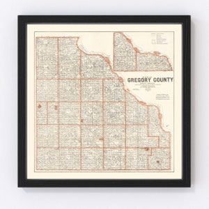 Gregory County Map 1909, Vintage Gregory County Map, Old Gregory County South Dakota Art, Wall Art Gift for Gregory County History Lovers Re