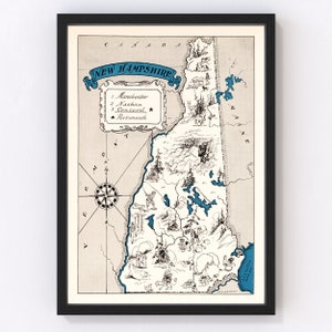 New Hampshire Map 1931 - Old Map of New Hampshire Art Vintage Print Framed Wall Art Canvas Portrait NH History Genealogy Farmhouse Décor
