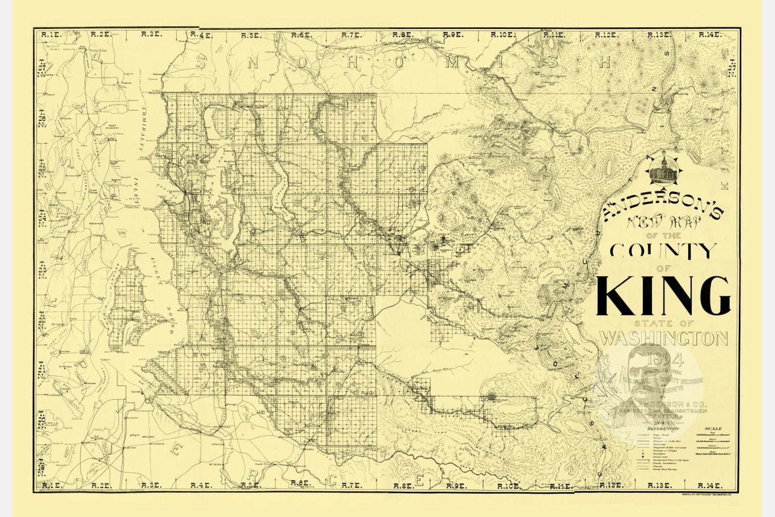 Vintage King County Map 1894 Old Map of King County Etsy