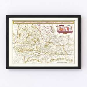 Western Austria Map 1665, Vintage Western Austria Map, Old Western Austria Art, Wall Art Gift for Western Austria History Lovers Retro Decor