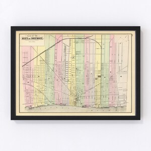 Detroit Map 1890, Vintage Detroit Map, Old Detroit Michigan Art, Wall Art Gift for Detroit History Lovers Retro Decor