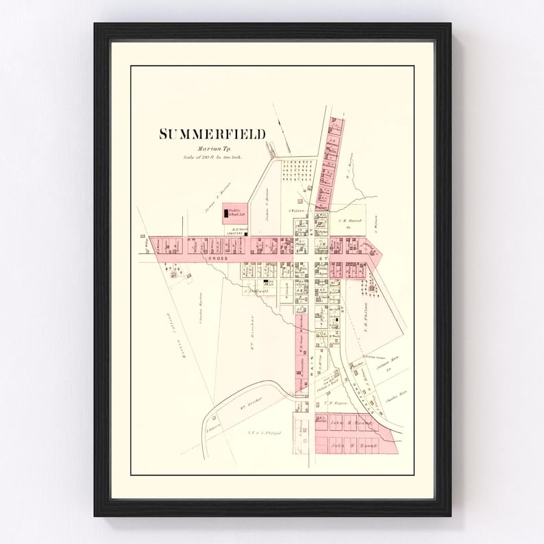Summerfield Map 1876 Old Map of Summerfield Ohio Art Vintage Print