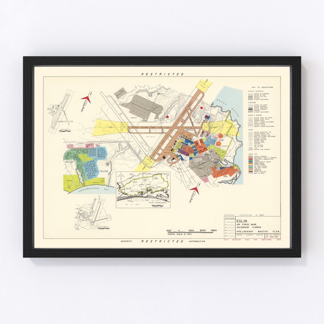 Eglin Air Force Base Map 1952 Old Map of Eglin Air Force Base Art