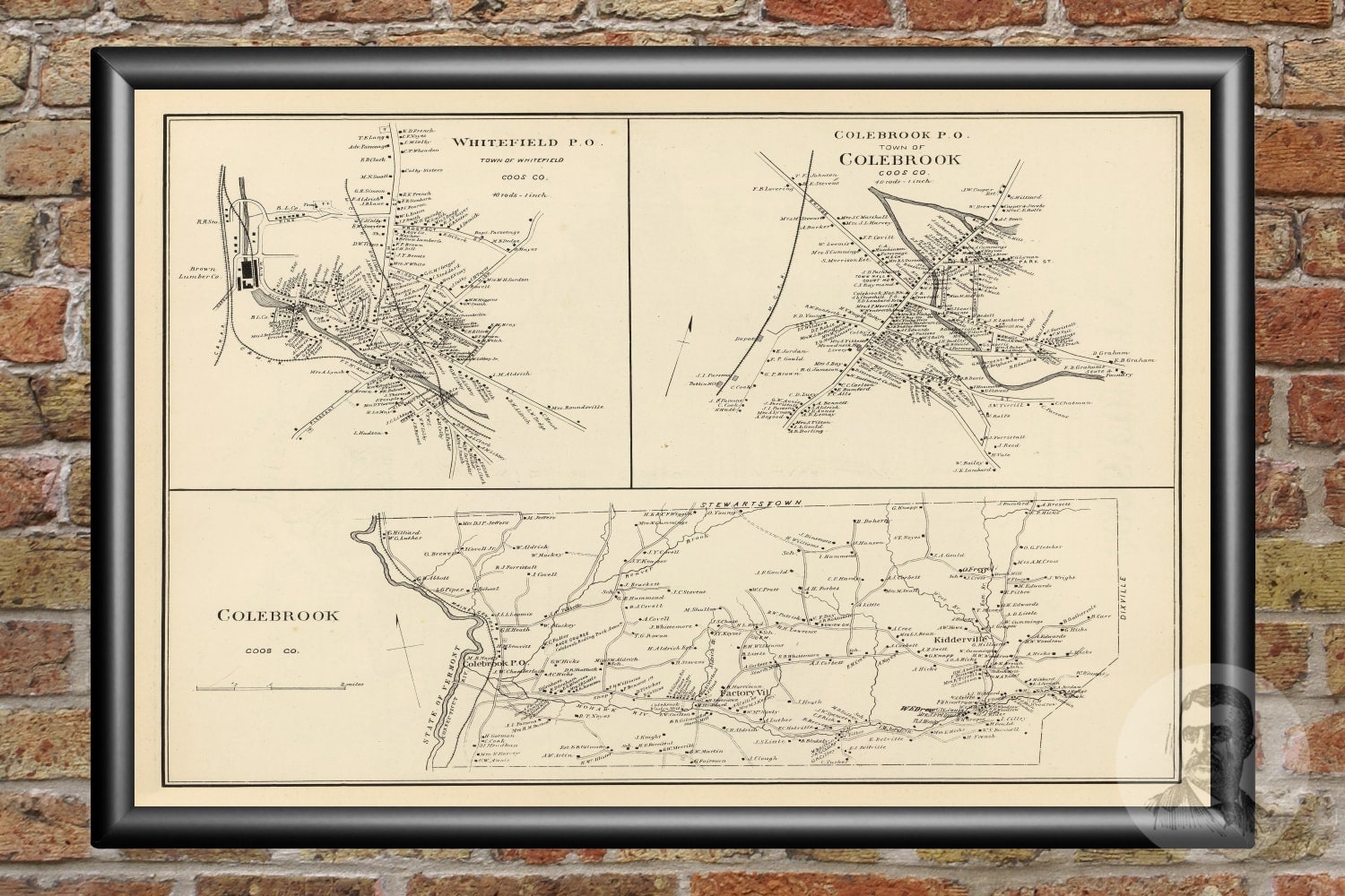 Vintage Colebrook Map from 1892 Old New Hampshire Map Etsy