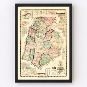 Frederick County Maryland Map 1858 - Old Map of Frederick County Maryland Art Vintage Print Framed Canvas Portrait History Genealogy