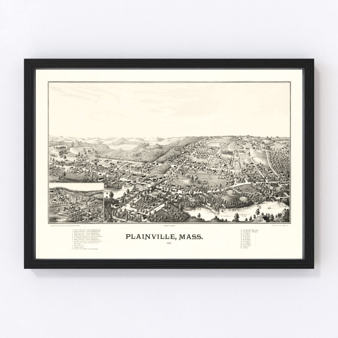 Plainville Map 1887 Old Map of Plainville Massachusetts Art Vintage