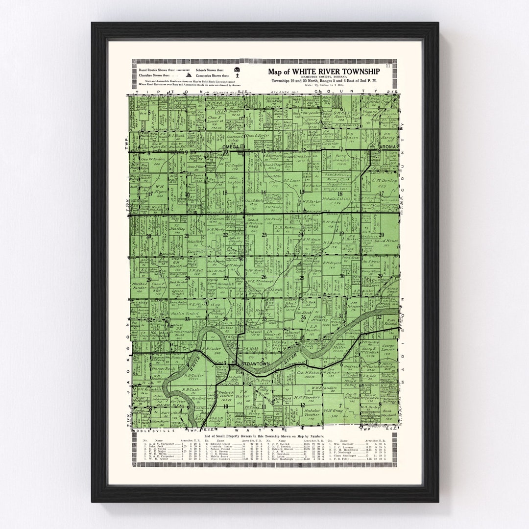 White River IN Map 1922 Old Map of White River Township Indiana Art