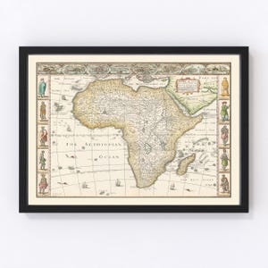 Africa Map 1626, Vintage Africa Map, Old Africa Art, Wall Art Gift for Africa History Lovers Retro Decor