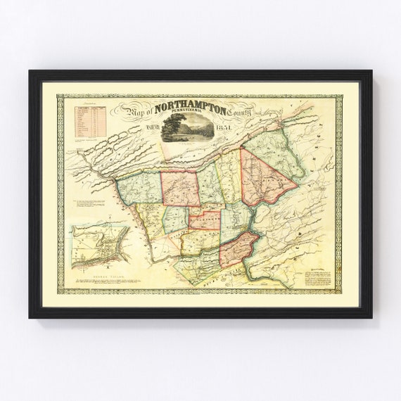 Map Of Northampton County Pa Northampton County Pennsylvania Vintage Map From 1851 Old | Etsy Uk