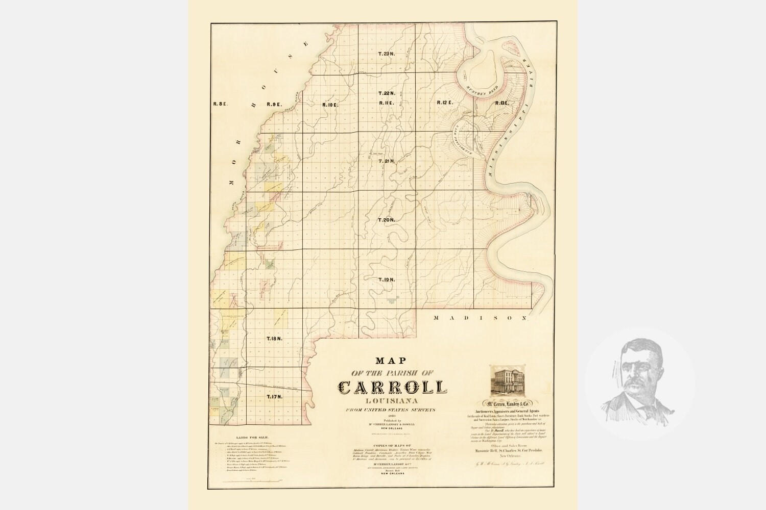 Vintage Carroll County Map 1860 Carroll County LA Land Etsy