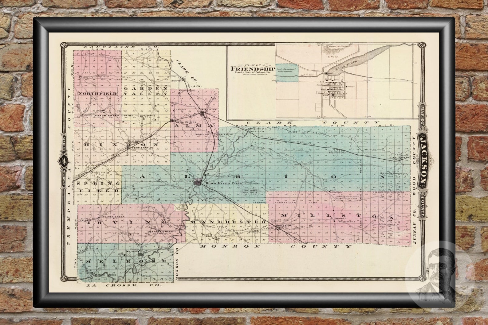 Vintage Jackson County WI Map 1878 Old Wisconsin Map Etsy