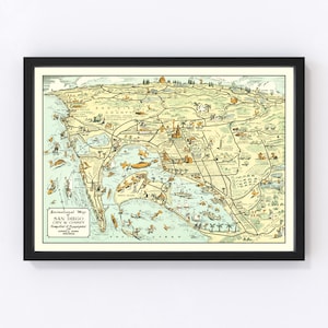 San Diego County CA Map 1935 - Old Map of  California Art Vintage Print Framed Canvas Portrait History Genealogy Farmhouse Décor