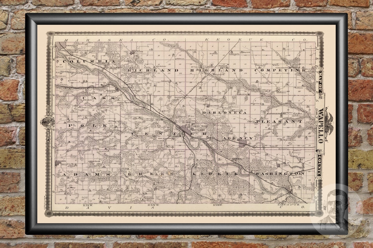 Vintage Wapello County IA Map 1875 Old Iowa Map Historical Etsy