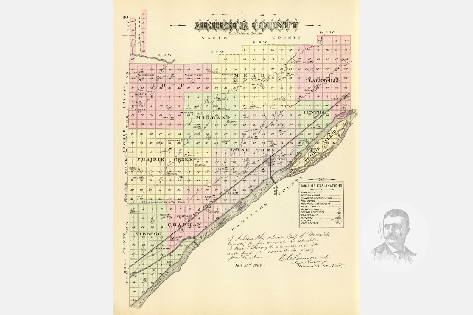 Vintage Merrick County NE Map 1885 Old Nebraska Map Etsy