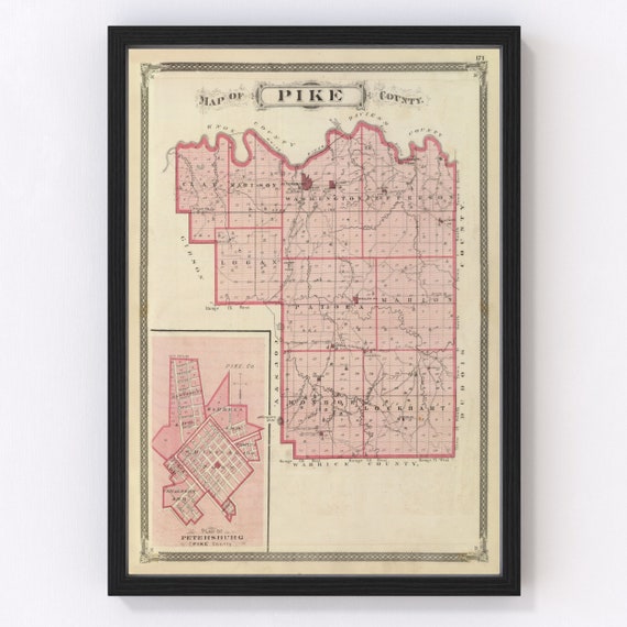 Pike County Indiana Map Pike County Indiana Vintage Map From 1876 Old County Map | Etsy