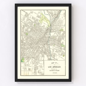 Los Angeles Map 1908, Vintage Los Angeles Map, Old Los Angeles California Art, Wall Art Gift for Los Angeles History Lovers Retro Decor