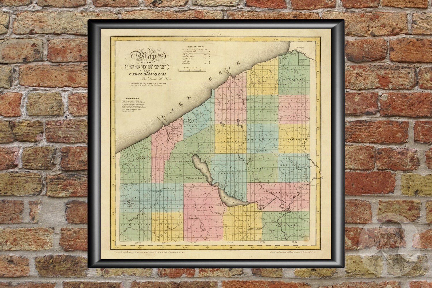 Vintage Chautauqua County NY Map 1829 Old New York Map Etsy