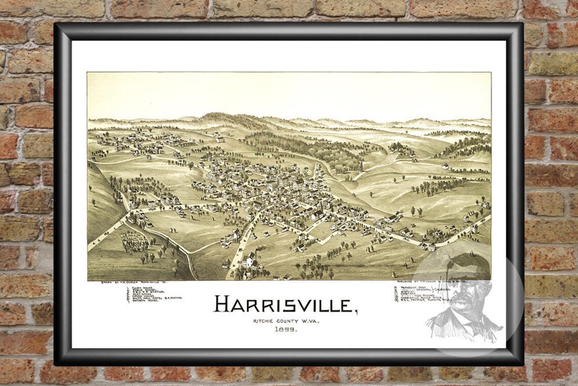 Vintage Harrisville Map 1899 Old Map of Harrisville West Etsy