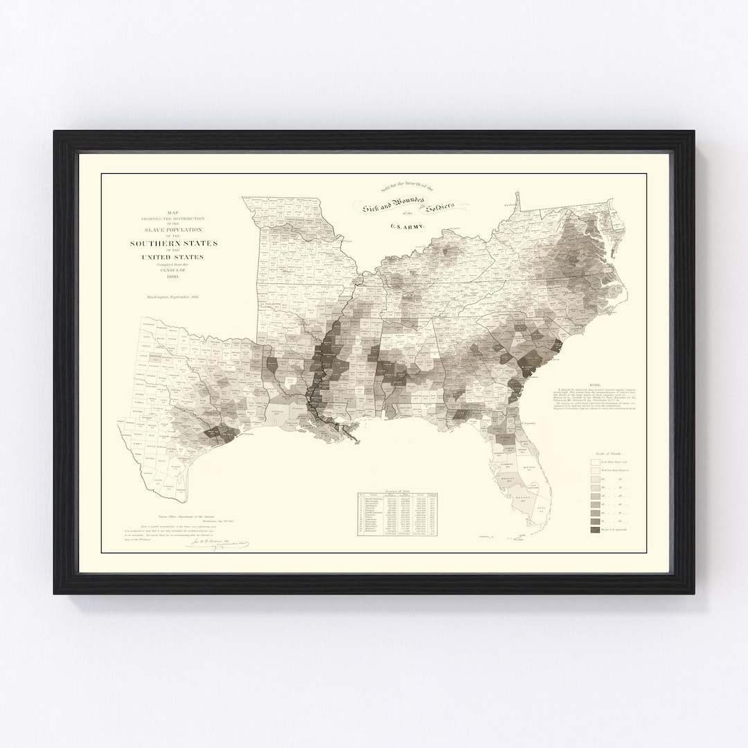Southern States Map 1861, Vintage Southern States Map, Old Southern ...