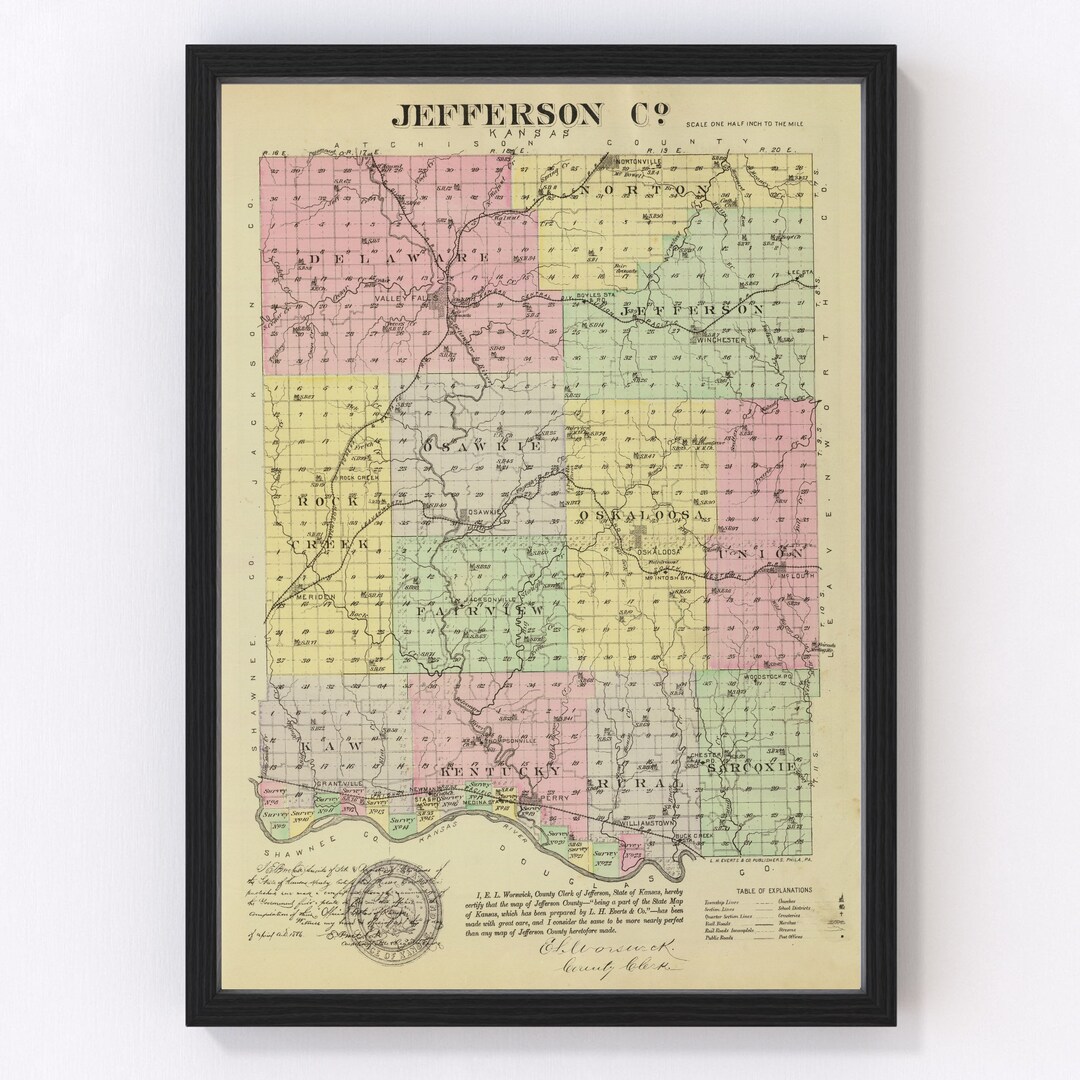 Jefferson County KS Map 1887 Old Map of Oskaloosa Kansas Art Etsy España