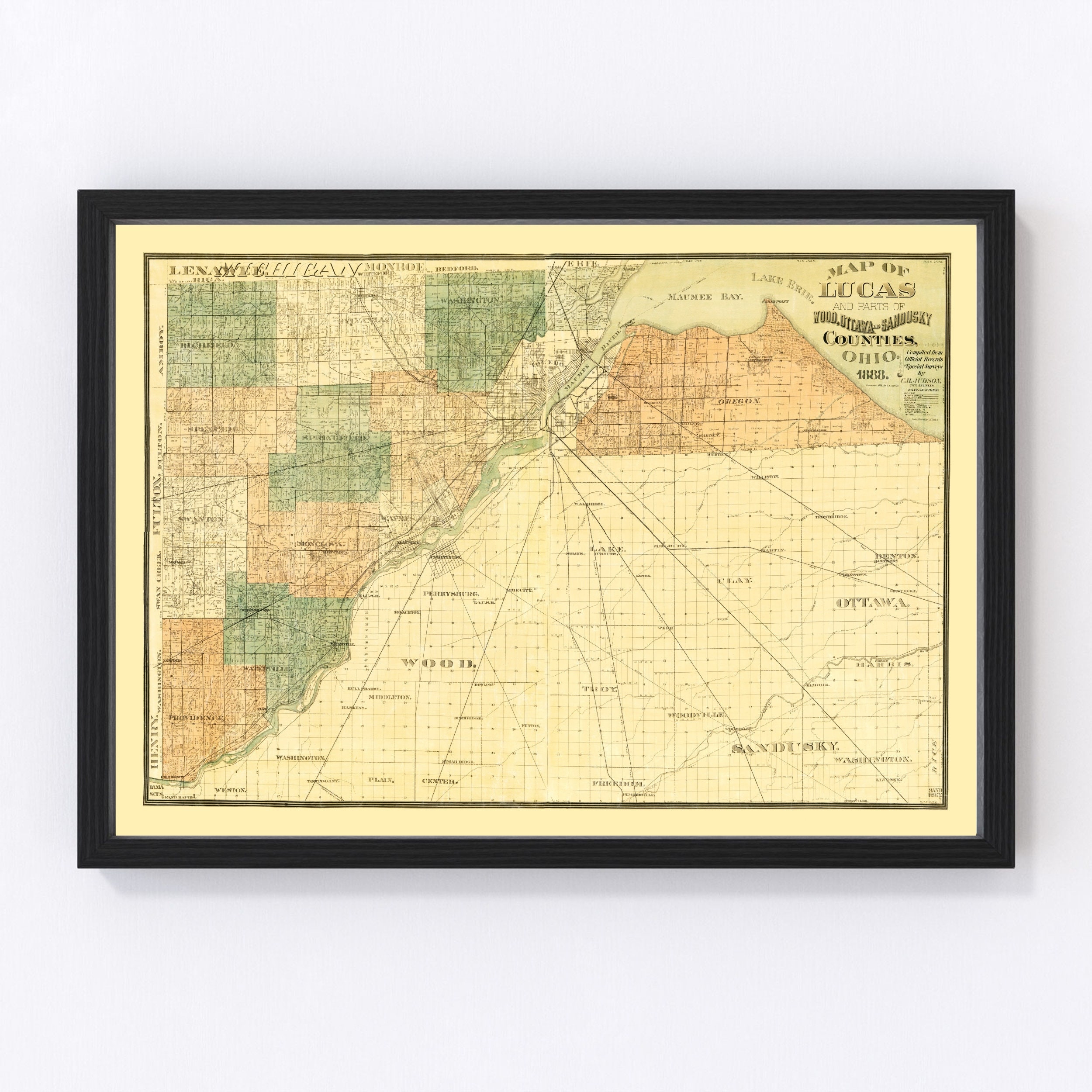 Wood County Ohio Map Wood County Ohio Vintage Map From 1888 Old County Map Art | Etsy Australia