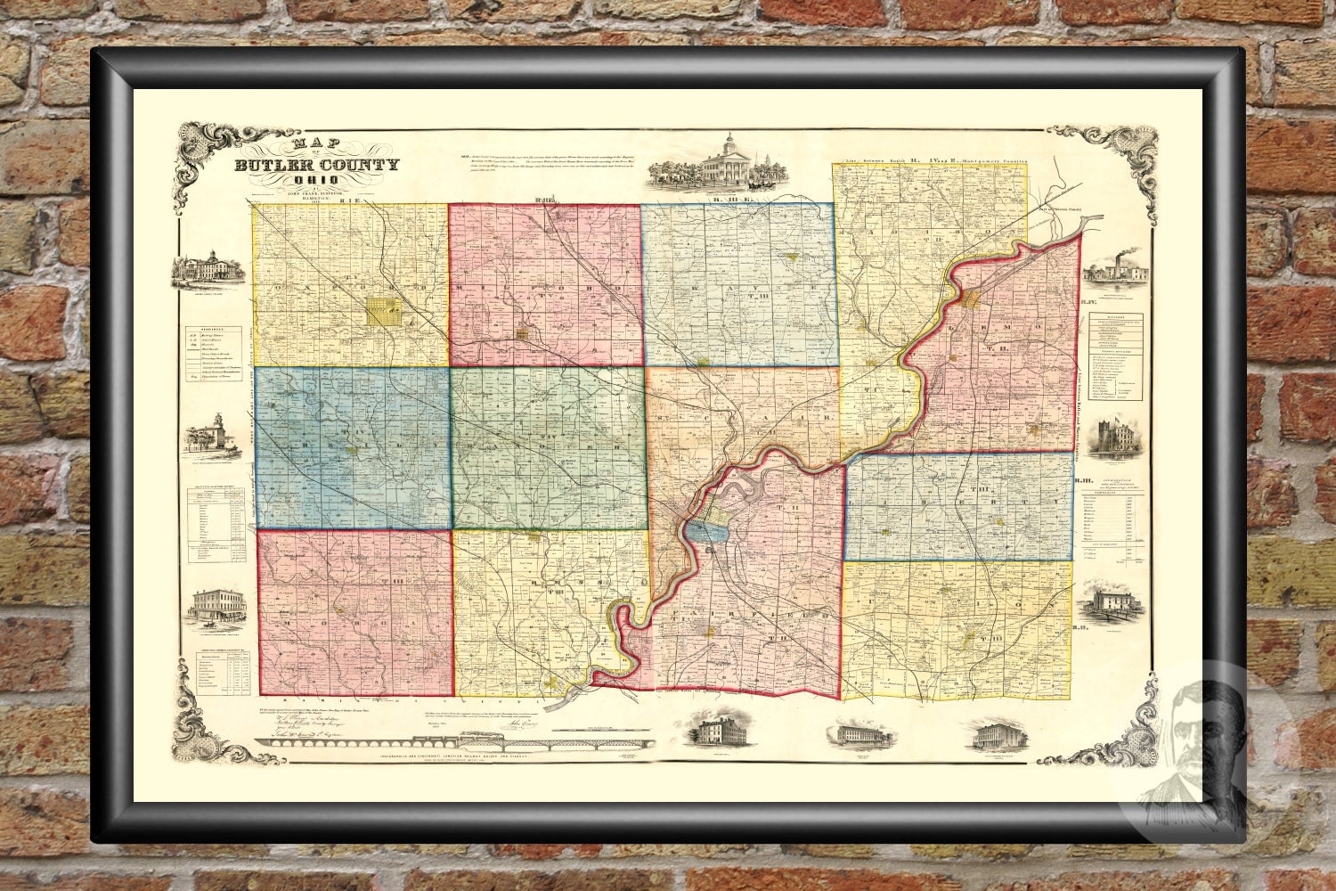 Vintage Butler County Map 1855 Old Map of Butler County Etsy
