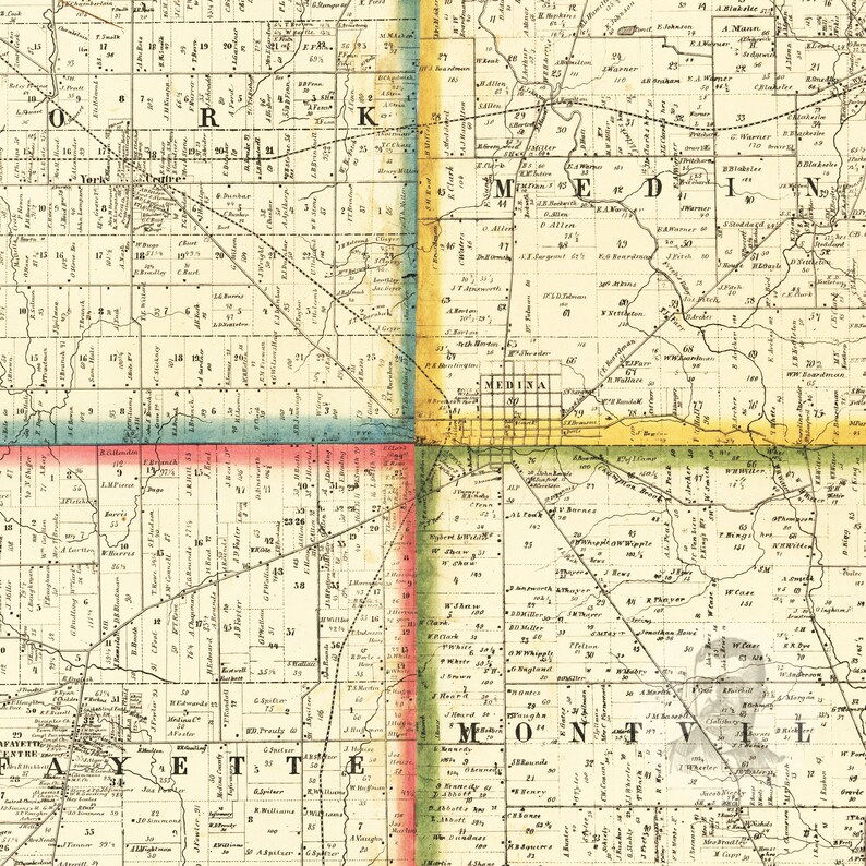 Medina County Ohio Vintage Map From 1857 Old County Map Art - Etsy