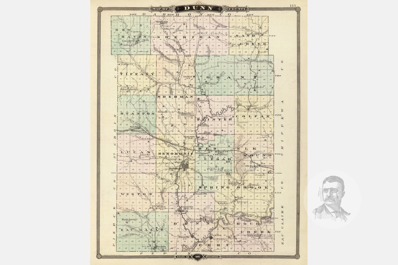 Vintage Dunn County WI Map 1878 Old Wisconsin Map Etsy