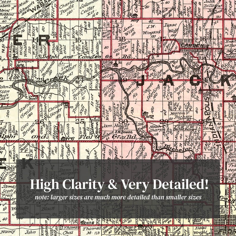 Carroll County Indiana Map 1898 Old Map of Carroll County Etsy