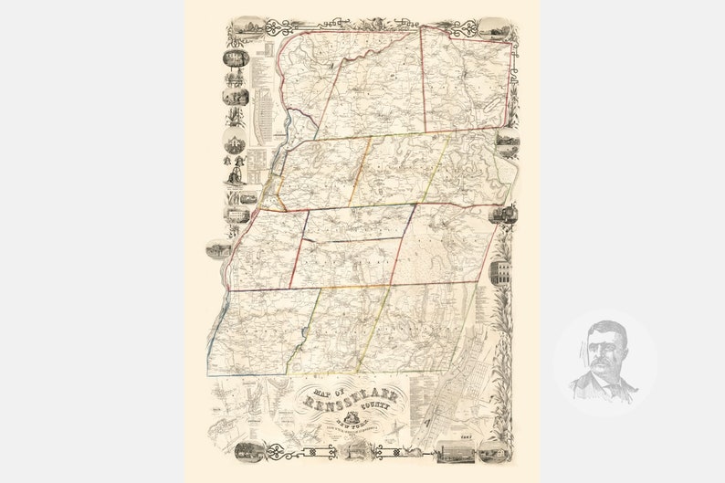 Vintage Rensselaer County Map 1854 Old Map of Rensselaer Etsy