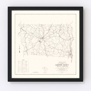 Chester County Map 1938, Vintage Chester County Map, Old Chester County South Carolina Art, Wall Art Gift for Chester County History Lovers