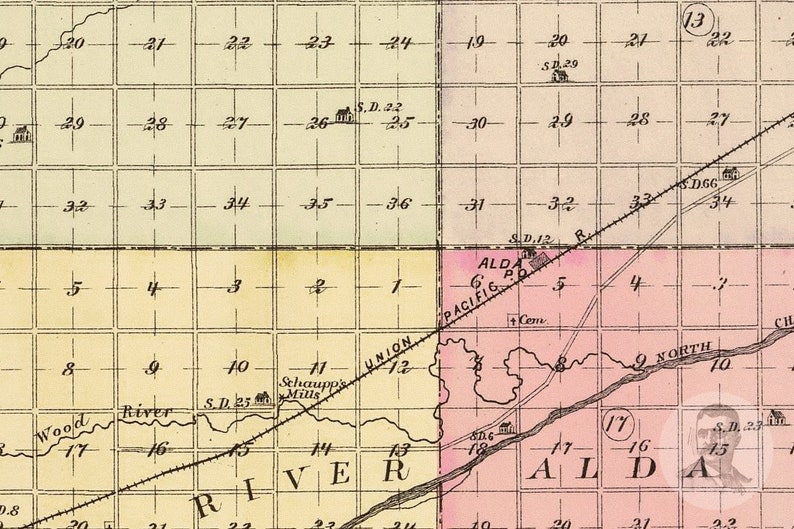 Vintage Hall County NE Map 1885 Old Nebraska Map Historical Etsy