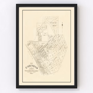Carlsbad Map 1923, Vintage Carlsbad Map, Old Carlsbad California Art, Wall Art Gift for Carlsbad History Lovers Retro Decor