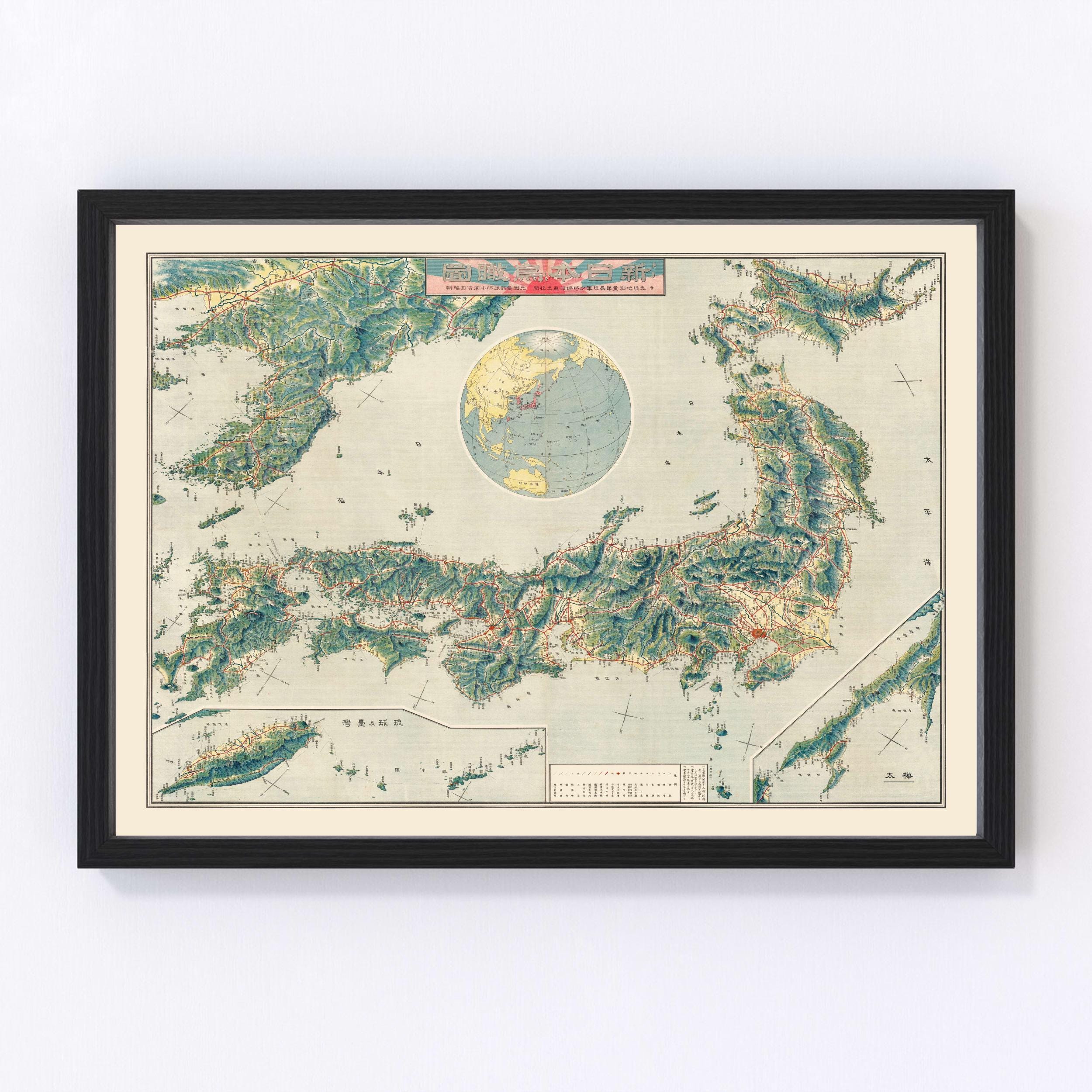 Japan Map 1920, Vintage Japan Map, Old Japan Art, Wall Art Gift
