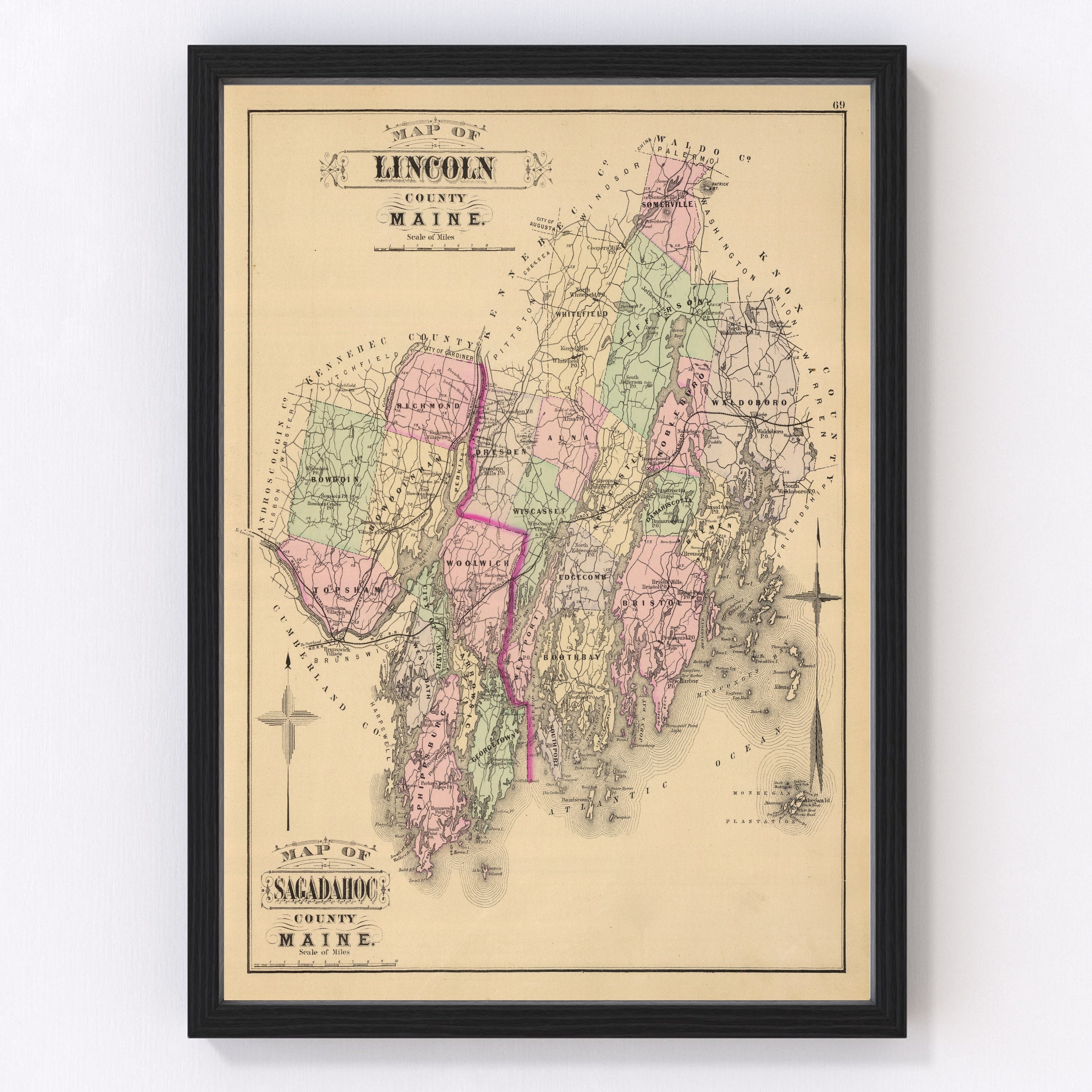 Lincoln County Maine Map Lincoln County Maine Vintage Map From 1885 Old County Map | Etsy
