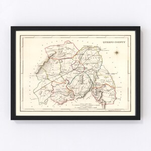 Queens County Ireland Map 1846 - Old Map of Queens County Ireland Ireland Art Vintage Print Framed Wall Art Canvas Portrait  History