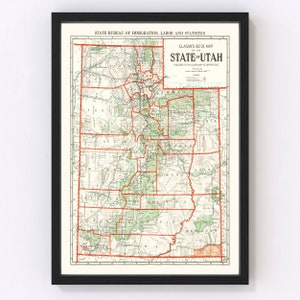 Utah Map 1916, Vintage Utah Map, Old Utah Art, Wall Art Gift for Utah History Lovers Retro Decor