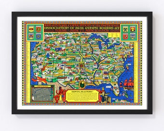 United States Map 1926, Vintage United States Map, Old United States Art, Wall Art Gift for United States History Lovers Retro Decor