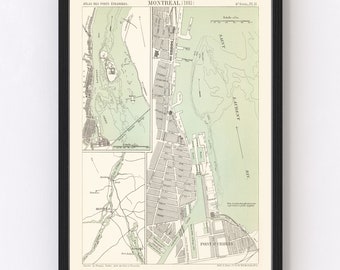 Montréal Map 1881 - Old Map of Montréal Canada Art Vintage Print Framed Wall Art Canvas Portrait History Genealogy Travel Ancestry