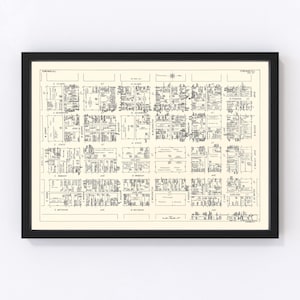 Chicago Map 1929 - Old Map of Chicago Business Section Illinois Art Vintage Print Framed Canvas Portrait History Genealogy Farmhouse Décor