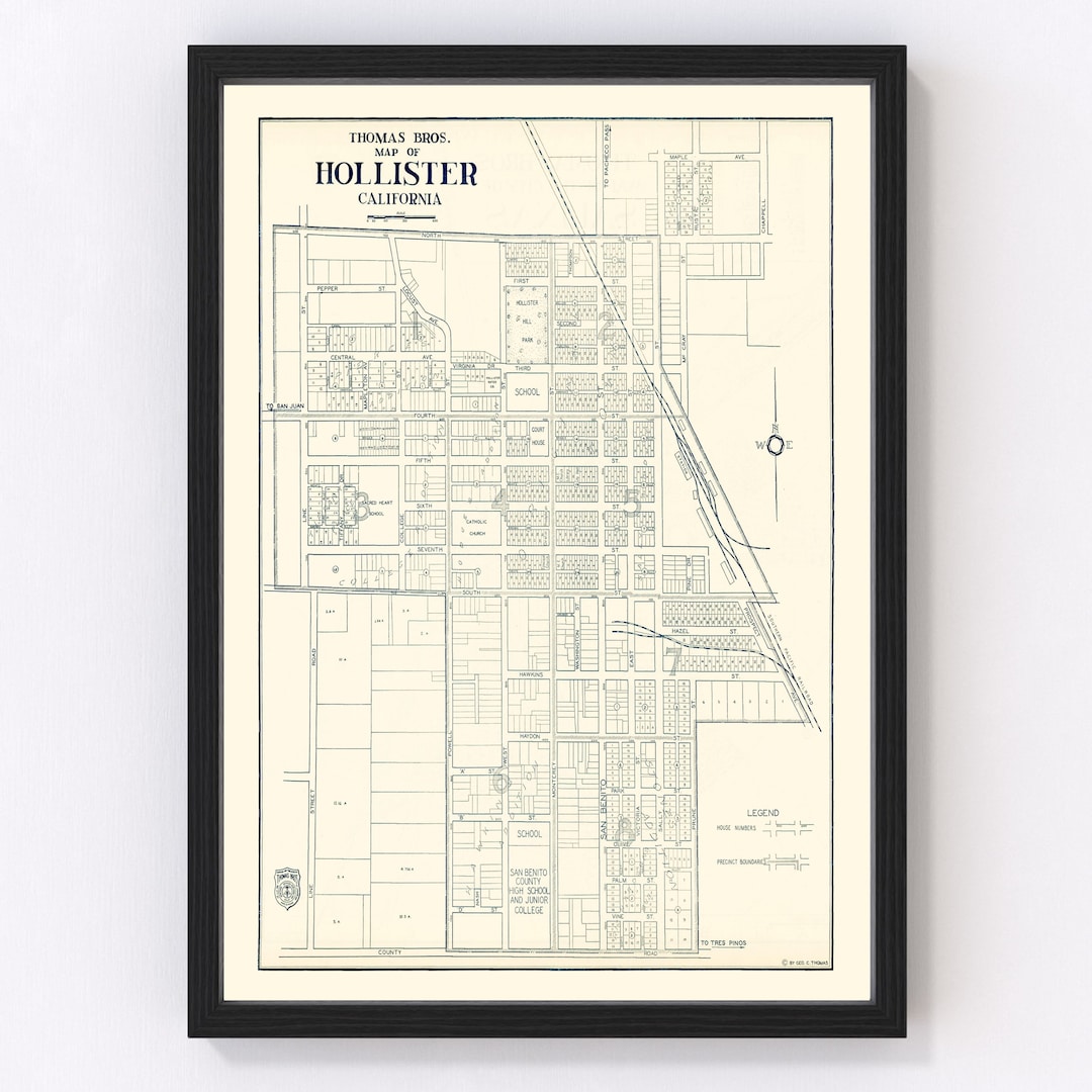 Hollister Map 1920 Old Map of Hollister California Art Vintage Print 